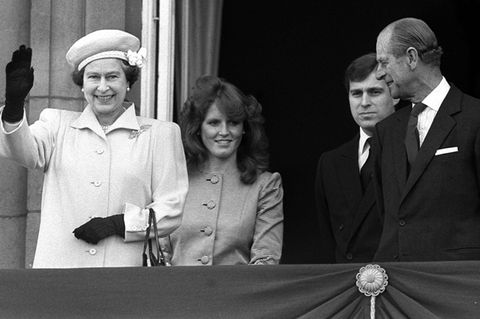 Queen Elizabeth II., Sarah "Fergie" Ferguson, Prinz Andrew und Prinz Philip