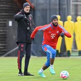 Eric-Maxim Choupo-Moting und Thomas Tuchel beim ersten gemeinsamen Bayern-Training