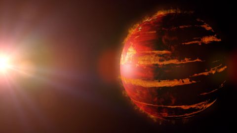 Roter Exoplanet im Weltall (Symbolbild)