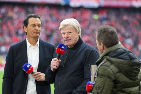 Sky-Bundesliga-Moderator Sebastian Hellmann Bayern-Boss Oliver Kahn und Experte Lothar Matthäus vor FC Bayern gegen BVB