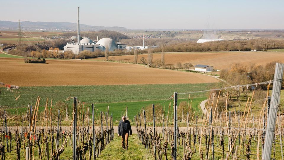 "Wir sind halt das Atomdorf": Bürgermeister Jochen Winklerin einem Weinberg am Kernkraftwerk