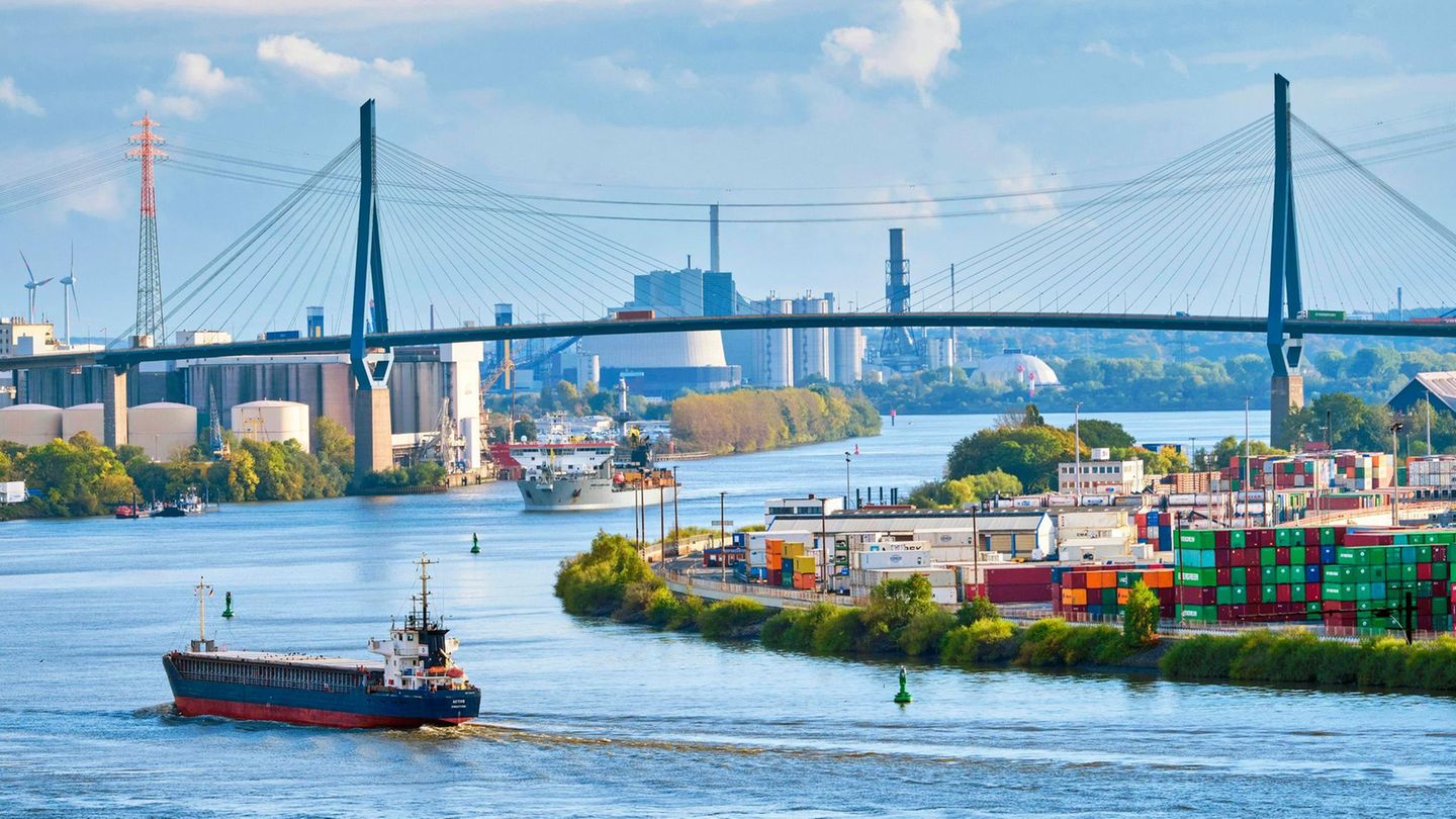 Die Köhlbrandbrücke. Die "Letzte Generation" blockierte das Bauwerk am Dienstag