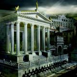 Blick auf den Tempel des Caesar in Richtung Südosten zum Palatin. 13 Jahre nach dem Tod von Caesar war sein Großneffe Octavian an die alleinige Macht gelangt. In seinem Testament adoptierte der berühmteste aller Römer den künftigen Kaiser. Einem Senatsbeschluss aus dem Jahr 42 v. Chr. folgend, gedachte Octavian seines berühmten Adoptivvaters durch den Bau des Tempels. Gleichzeitig demonstrierte er damit seinen eigenen Anspruch auf Göttlichkeit. 