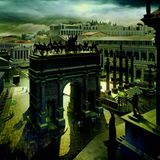 Blick vom Kapitol über das Forum Romanum, in der Bildmitte die Westseite des Bogens des Septimius Severus. Am 9. April 193 n. Chr. war der Statthalter der Provinz Oberpannonien (der westliche Teil des heutigen Ungarns) Septimius Severus zum Kaiser ausgerufen worden. Der Bogen, der seinen Namen trägt, wurde 202 oder 204 n. Chr. eingeweiht und feierte neben den Eroberungen des Kaisers im Osten ganz allgemein seine Herrschaft. In der Spätantike und im Frühmittelalter entfernte man die Statuen von der Attika. Ansonsten blieb der Bogen unbeachtet. 