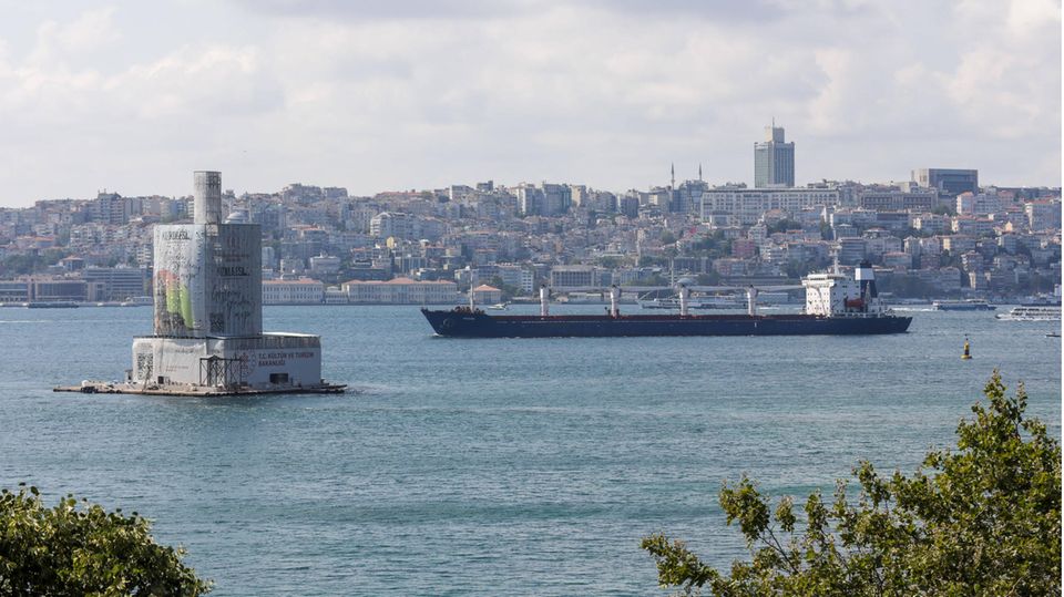 Türkiye bosphorus ship A freighter passes the Bosphorus Strait in Istanbul, Türkiye