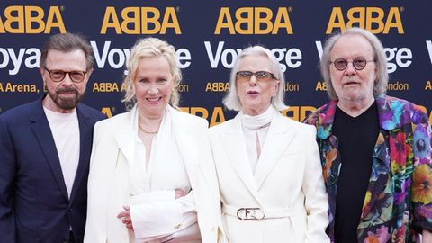 Die Abba-Mitglieder bei einem Auftritt 2022: Björn Ulvaeus, Agnetha Fältskog, Anni-Frid Lyngstad und Benny Andersson (v.l.n.r.)