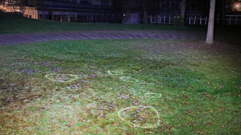 Baden-Württemberg: Die Markierungen auf dem Rasen bei einem  Schulzentrum in Ulm zeugen von einer grausamen Tat: