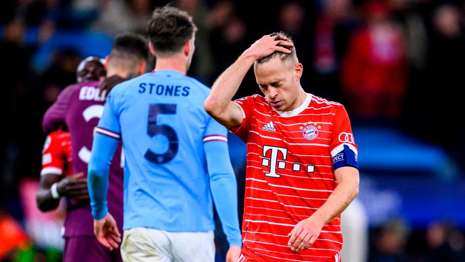 Bayerns Joshua Kimmich (r.) war gegen Manchester City am Rande der Verzweiflung