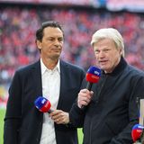Sky-Bundesliga-Moderator Sebastian Hellmann Bayern-Boss Oliver Kahn und Experte Lothar Matthäus vor FC Bayern gegen BVB