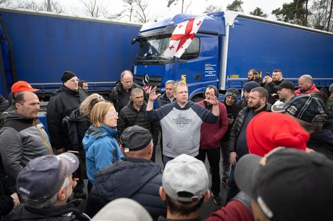 Streikende Lkw-Fahrer