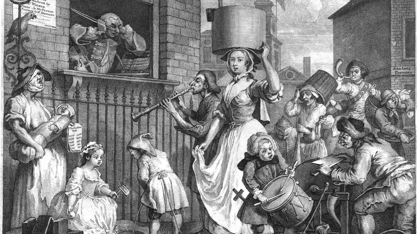 Lärm Thema Lärm: „Der erzürnte Musiker“ des englischen Künstlers William Hogarth a