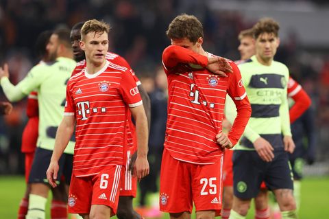 Großer Mangel insgesamt: Joshua Kimmich und Thomas Müller müssen sich Manchester City in der Champions League geschlagen geben