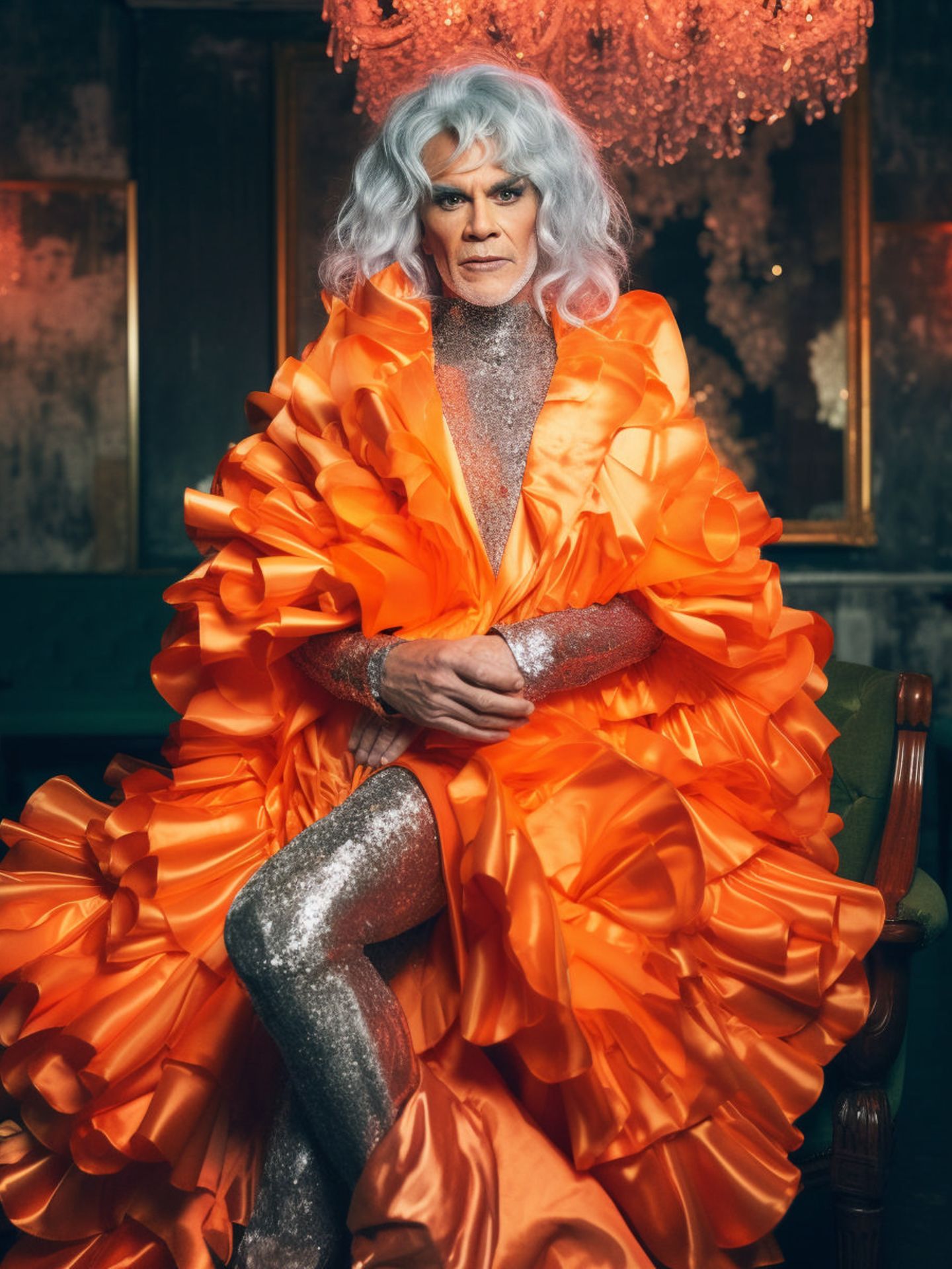 Bill Lee – Gouverneur von Tennessee – in einem glänzenden und pompösen orangenen Kleid.