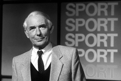 ARD-Sportmoderator Ernst Huberty in einer Sportschau-Sendung im Januar 1983