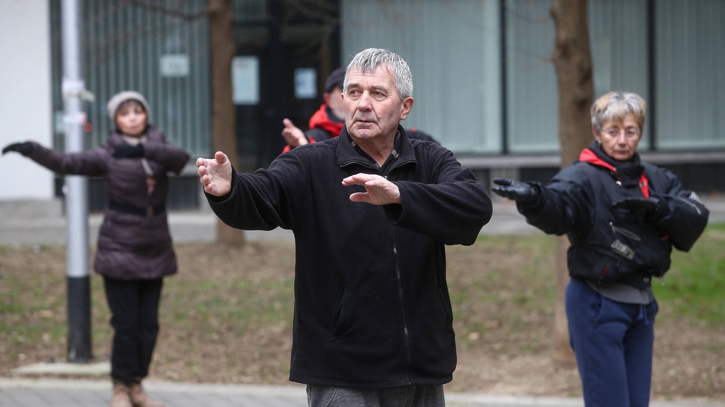 Senioren machen Tai Chi in Zagreb, Kroatien