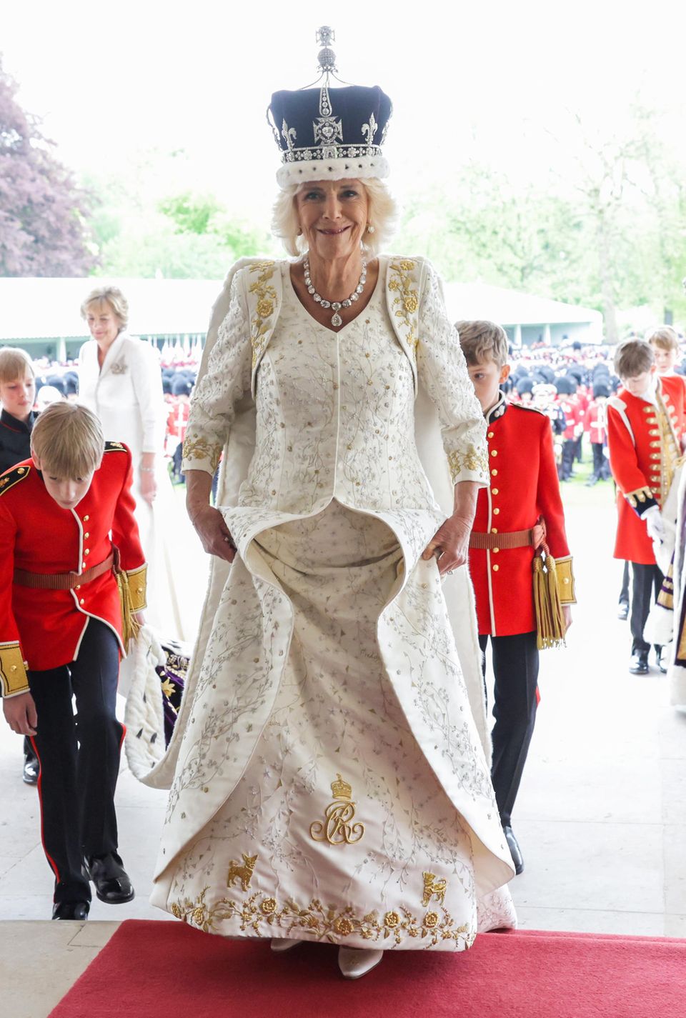 Queen Camilla in her Bruce Oldfield coronation gown