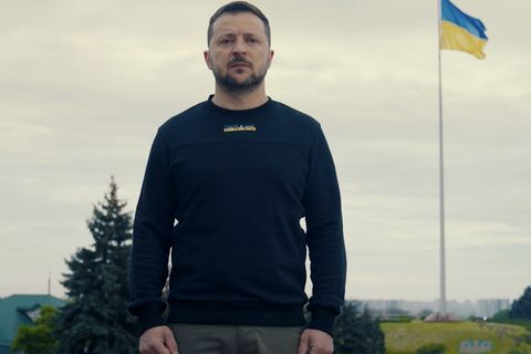 Der ukrainische Präsident Wolodymyr Selsnkyj bei seiner Ansprache zum Jahrestag der Kapitulation Nazi-Deutschlands