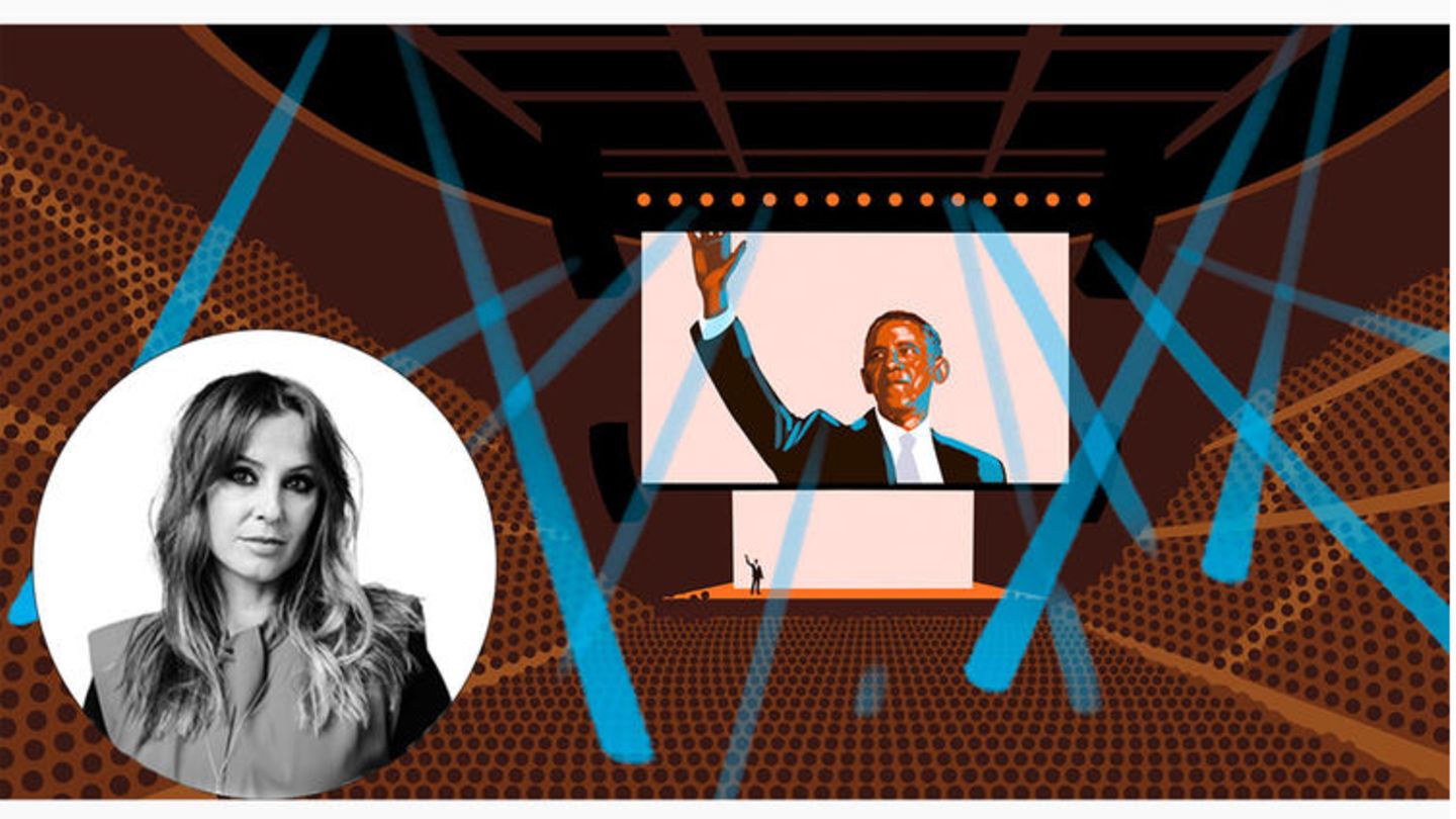 Obama bei einer riesigen Live Show auf der Bühne