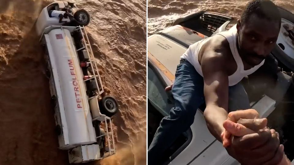 Tankwagenfahrer in Fluten gefangen – die Rettung aus der Luft kommt von unerwarteter Seite