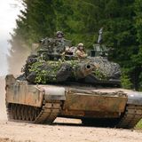 Ein Abrams-Panzer während einer multinationalen Übung auf dem Truppenübungsplatz Hohenfels