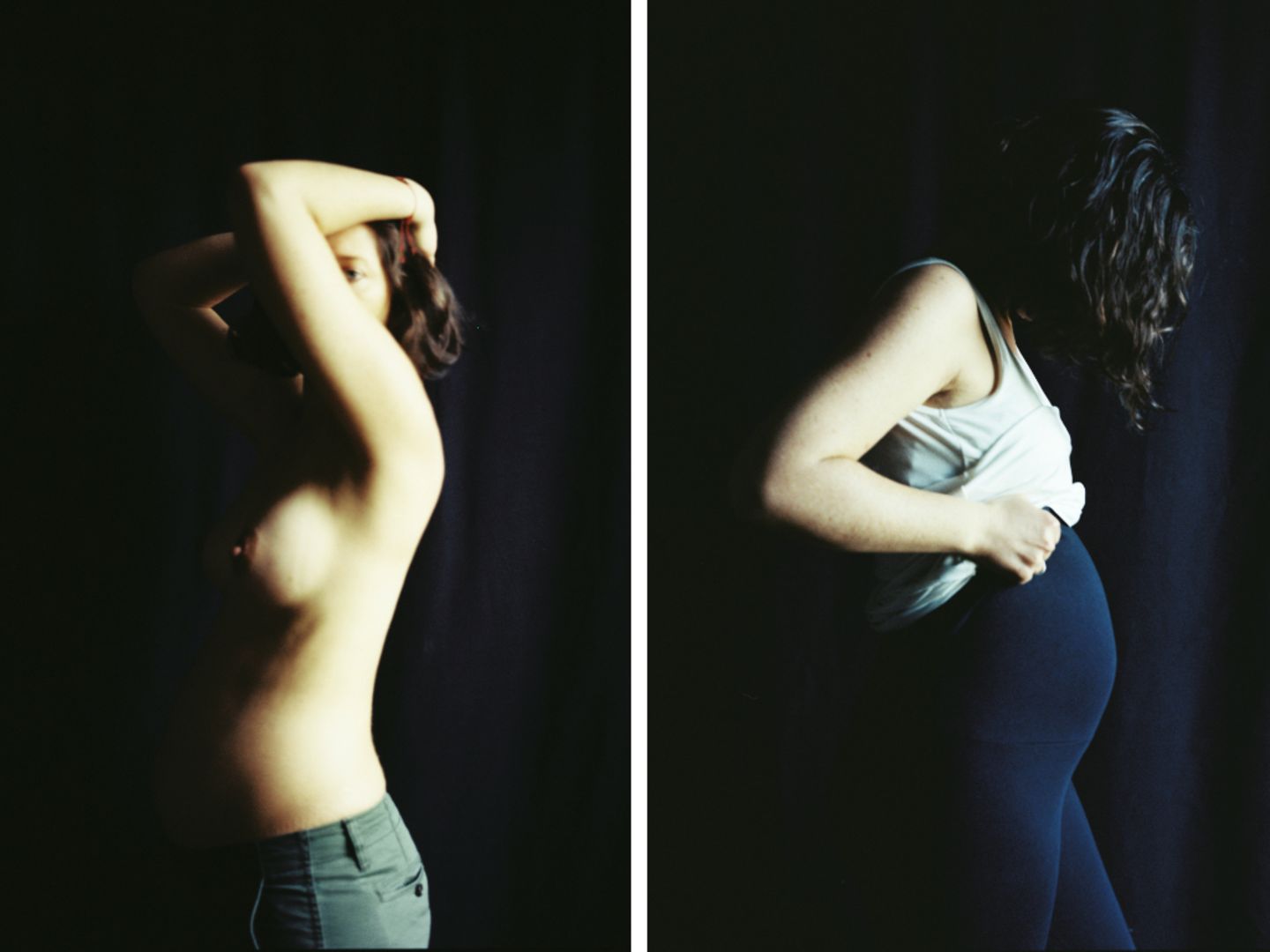 Collage aus zwei Bildern einer schwangeren Frau mit Babybauch