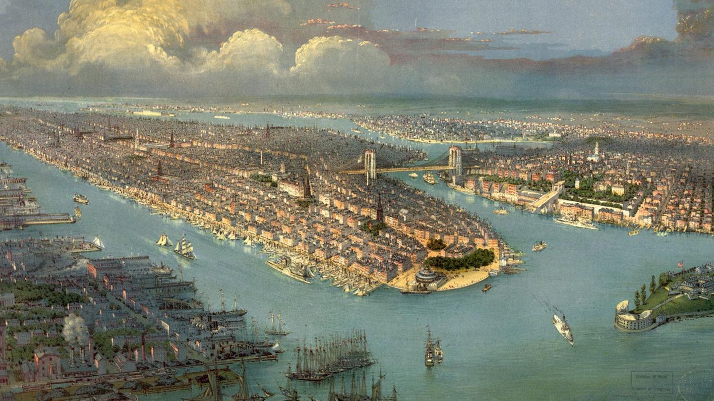 Blick über New York im Jahr 1880