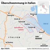 Diese Karte zeigt das Überschwemmungsgebiet in Italien