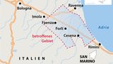 Diese Karte zeigt das Überschwemmungsgebiet in Italien