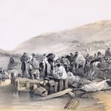 Heute tobt wieder ein Kampf um die Krim. Nicht zum ersten Mal in der Geschichte. Zwischen 1853 bis 1856 herrschte zwischen Russland einerseits und dem Osmanischen Reich sowie dessen Verbündeten Frankreich, Großbritannien und seit 1855 auch Sardinien-Piemont andererseits Krieg um die Halbinsel. William Simpsons war einer der Illustratoren, die den Krieg abbildeten.   "Das Tal des Todesschattens" heißt dieses Bild. William Simpsons Prozession der Kranken und Verwundeten zählt zu den bekanntesten Bildern des Krim-Kriegs. Trotz solcher unheroischen Darstellungen konnte der Künstler sich auf die Unterstützung der Militärs verlassen. 