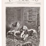 Der Krieg, der im Juli 1870 zwischen Frankreich und Preußen ausgebrochen war, bot dem britischen illustrierten Wochenmagazin "Graphic" die Gelegenheit, sich gegenüber dem damals marktführenden Magazin "Illustrated London News" als ernst zu nehmender Konkurrent zu behaupten. Die Abbildung der verhungernden Hunde gibt die Misere in der von Truppen des deutschen Bundes eingekesselten französischen Hauptstadt wieder. Die Grafik trägt den Titel "Eine Dinnerparty für Hunde in Paris".  Ihr Schöpfer, Arthur Boyd Houghton, gehörte zu den Illustratoren, die ihren Graveuren präzise Vorlagen lieferten, indem sie mit Bleistift, Feder, Lavur und Deckweiß direkt auf die Blöcke zeichneten. 
