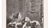 Der Krieg, der im Juli 1870 zwischen Frankreich und Preußen ausgebrochen war, bot dem britischen illustrierten Wochenmagazin "Graphic" die Gelegenheit, sich gegenüber dem damals marktführenden Magazin "Illustrated London News" als ernst zu nehmender Konkurrent zu behaupten. Die Abbildung der verhungernden Hunde gibt die Misere in der von Truppen des deutschen Bundes eingekesselten französischen Hauptstadt wieder. Die Grafik trägt den Titel "Eine Dinnerparty für Hunde in Paris".  Ihr Schöpfer, Arthur Boyd Houghton, gehörte zu den Illustratoren, die ihren Graveuren präzise Vorlagen lieferten, indem sie mit Bleistift, Feder, Lavur und Deckweiß direkt auf die Blöcke zeichneten. 