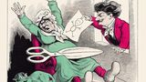 In der Mitte der 1860er-Jahre entstand eine zweite Karikatur-Welle in Frankreich. Sie richtete sich gegen den Retro-Bonapartismus von Napoleon III.  Der Kampf gegen die Zensoren des Zweiten Kaiserreichs begann auf dem Feld der Porträtkarikatur, ein Format, das durch die posterartigen Titelgrafiken des Cartoonisten André Gill an Attraktivität gewonnen hatte. Auf dem Bild ist seine "Madame Anastasie" aus dem Jahr 1878 zu sehen: die Symbolgestalt der ewig wiederauferstehenden Zensur. Sie er- scheint als böse Gouvernante, die sich in ihrer Blindheit selbst über kindische Kritzeleien erschreckt. 
