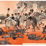 Aus westlicher Perspektive stellte sich der Zeitraum seit den 1880er-Jahren als eine Phase der Prosperität dar, als Belle Époque oder Gilded Age. Allein ein flüchtiger Blick auf die Bildnachrichten der Zeit genügt jedoch, um zu erkennen, dass diese lange Periode innereuropäischen Friedens und Wohlstands von permanentem Krieg außerhalb Europas begleitet war. Bevor die europäischen Imperien ab 1914 ihre Kanonen gegeneinander feuerten, waren diese im kolonialem Wettstreit auf die Völker Afrikas und Asiens gerichtet.  Auf sechs wortlosen Doppelseiten entwarf Théophile Steinlen ein blutgetränktes Panorama imperialen Schreckens. Anlass für die frei assoziierende apokalyptische Bildfolge war der 100. Geburtstag Victor Hugos. Die Kolonialszene spielt auf die Gräuel Belgiens im Kongo an.