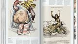 Die Karikatur auf der linken Seite verhöhnt den englischen Monarchen Eduard VII., der 1901 bis zu seinem Tod König des Vereinigten Königreichs gewesen war. Wegen des despektierlichen Porträts wurde ein Straßenverkaufsver­bot verhängt. Jean Vebers anglophobes brachte dennoch bereits vor den beiden Weltkriegen auf eine beispiellose Auflage von 250000 Exemplaren. In den folgenden zwölf Neuauflagen wurde das Gesäß der englischen Symbolfigur Albion mit wechselnden Dessous verdeckt.  Auf der rechten Seite illustriert die Grafik Meldungen über die katastrophalen Haftbedingungen in britischen Internierungslagern, durch die Tausende Frauen und Kinder umkamen. Auch dieses Werk stammt aus dem Jahr 1901. Das Themenheft über den Horror britischer Konzentrationslager wurde in den beiden Weltkriegen von der deutschen Seite als Propagandamaterial eingesetzt.