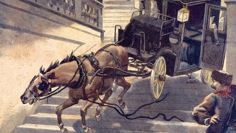 1863 gegründete Moïse Polydore Millauds das Magazin "Le Petit Journal" – und es war bahnbrechend. Eine neue Form des Sensationsjournalismus war geboren. Mit Niedrigpreisen und einem offenen Vertrieb über den Straßenverkauf hatte das marktführende Blatt eine breite Käuferschicht jenseits der bildungsbürgerlichen Klientel der herkömmlichen Abonnentenpresse erschlossen. Dieses Bild stammt aus dem "Le Petit Journal, Paris" vom 9.Februar 1896 und gehörte zu dieser Nachricht: "Zwei Pferde galoppierten durch Versailles. Unteroffizier Michaud vom 27. Dragoner-Regiment wollte sie aufhalten. Er erlitt einen Schädelbruch."