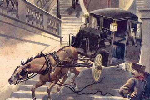 1863 gegründete Moïse Polydore Millauds das Magazin "Le Petit Journal" – und es war bahnbrechend. Eine neue Form des Sensationsjournalismus war geboren. Mit Niedrigpreisen und einem offenen Vertrieb über den Straßenverkauf hatte das marktführende Blatt eine breite Käuferschicht jenseits der bildungsbürgerlichen Klientel der herkömmlichen Abonnentenpresse erschlossen. Dieses Bild stammt aus dem "Le Petit Journal, Paris" vom 9.Februar 1896 und gehörte zu dieser Nachricht: "Zwei Pferde galoppierten durch Versailles. Unteroffizier Michaud vom 27. Dragoner-Regiment wollte sie aufhalten. Er erlitt einen Schädelbruch."