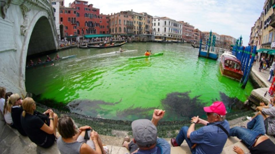 Anwohner meldeten am Sonntag einen Schleier grüner Flüssigkeit auf dem Wasser