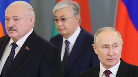 Alexander Lukaschenko, Kassym-Schomart Tokajew und Wladimir Putin beim Treffen des Eurasischen Wirtschaftsrats