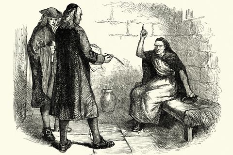 Hexen-Prozesse in den USA: Vintage-Stich von Martha Corey und ihren Verfolgern