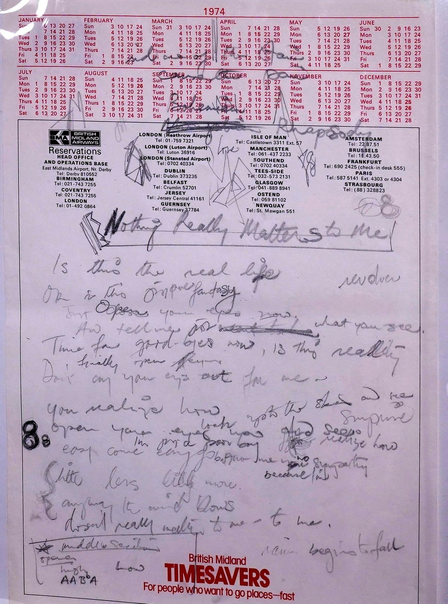 Auf dieses Blatt Papier kritzelte Freddie Mercury die Lyrics für die berühmte Hymne "Bohemian Rhapsody". Den Wert des Zettels beziffert Sotheby's auf unglaubliche 800.000 bis 1,2 Millionen Pfund (900.000 bis 1,4 Millionen Euro).