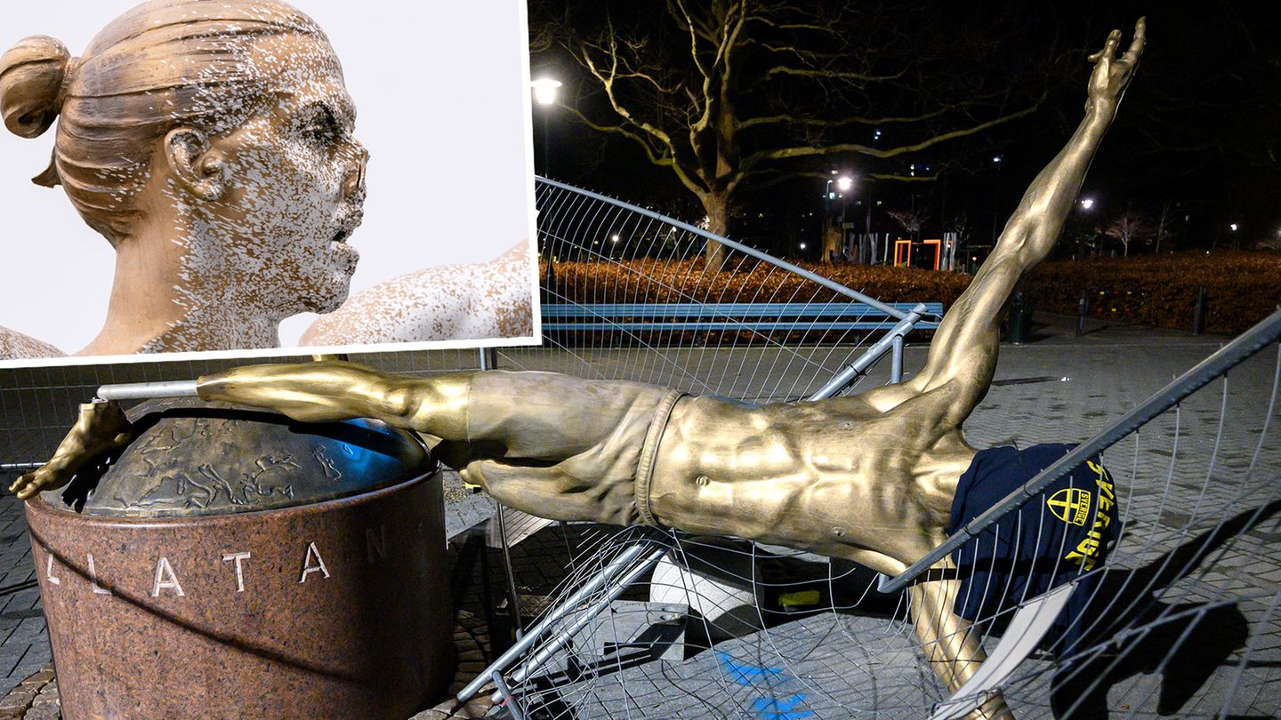 Polarisierendes Investment Aufnahmen zeigen die mutwillig beschädigte Ibrahimovic-Statue in Malmö