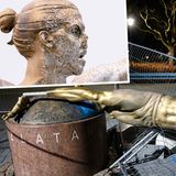 Aufnahmen zeigen die mutwillig beschädigte Ibrahimovic-Statue in Malmö