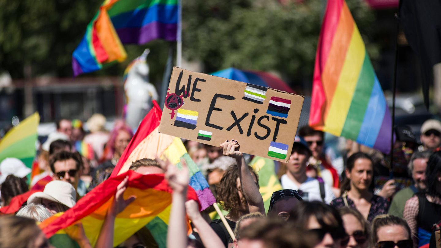 "Wir existieren", heißt es auf einer Demo für LGBTIQ*-Rechte für die Ukraine