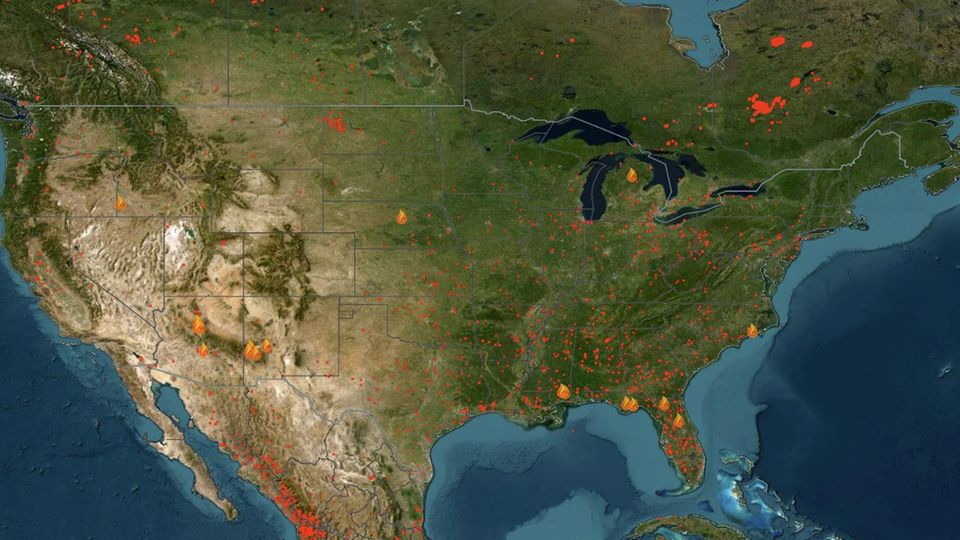 Aktive Feuer in den USA und Kanada