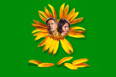 Die Grünen: Habeck und Baerbock in zerrupfter Sonnenblume