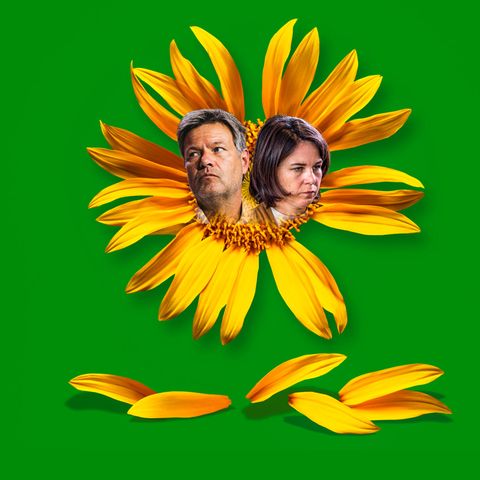 Die Grünen: Habeck und Baerbock in zerrupfter Sonnenblume