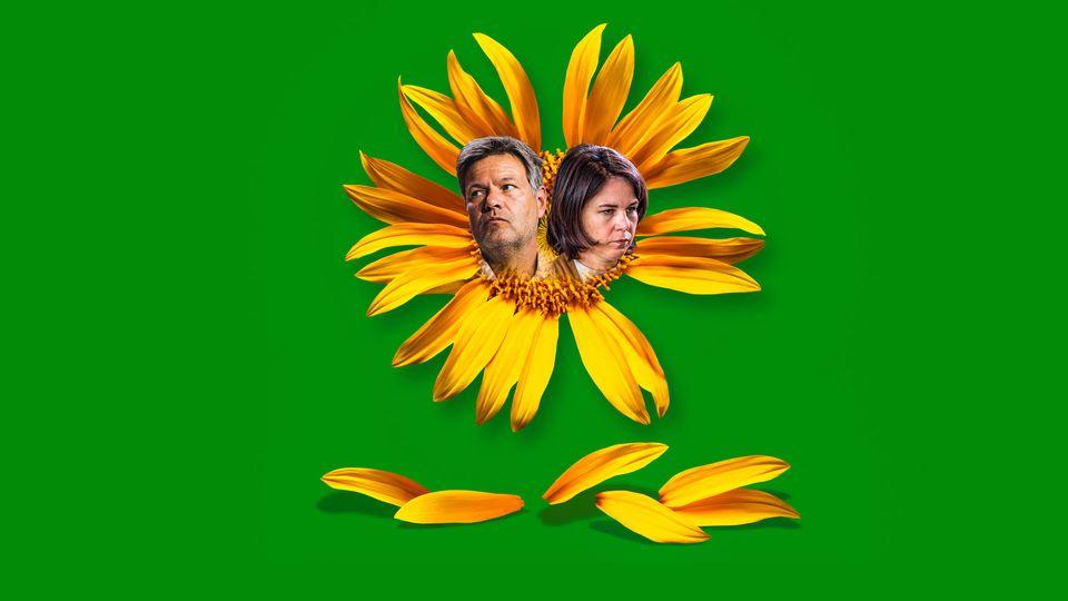 Die Grünen: Habeck und Baerbock in zerrupfter Sonnenblume