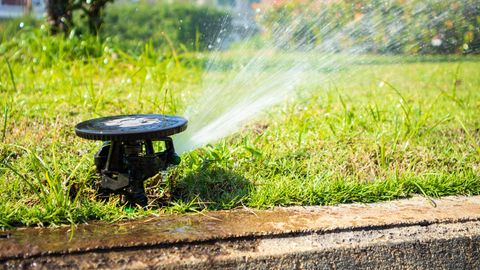 Bewässerungssystem: Automatischer Rasensprinkler bei der Arbeit
