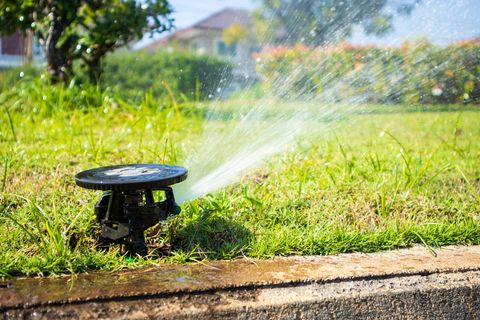 Bewässerungssystem: Automatischer Rasensprinkler bei der Arbeit