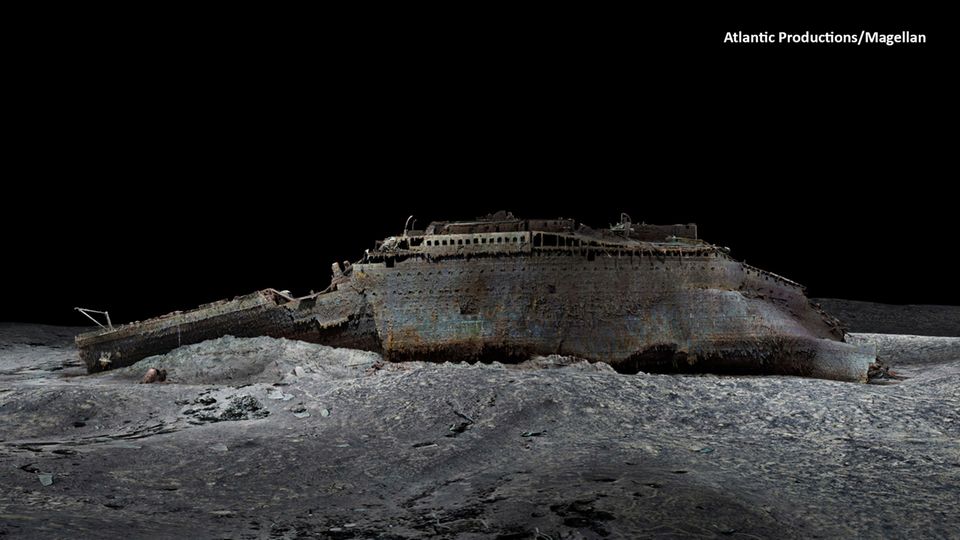 U-Boot für "Titanic"-Tauchgänge vermisst – Küstenwache im Sucheinsatz Das Wrack der "Titanic" liegt in rund 3800 Metern Tiefe auf dem Grund des Atlantiks, hier ein 3D-Scan